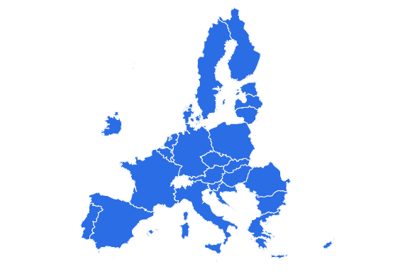 Kartta, jossa näkyvät kaikki 27 EU-maata